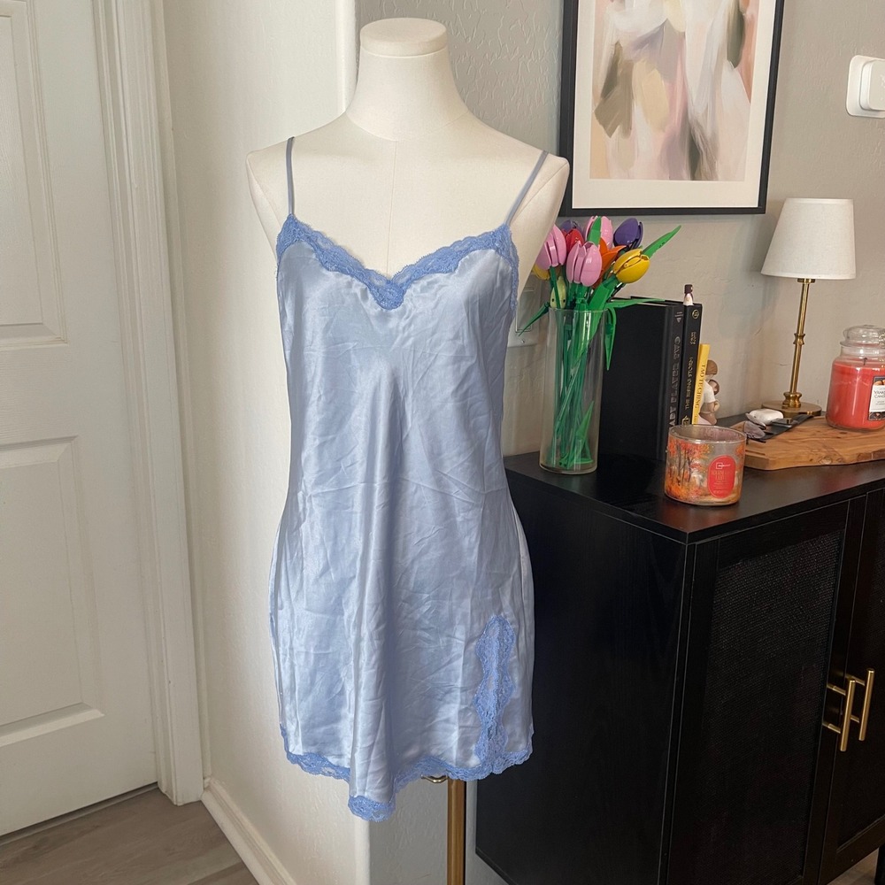 Vintage Victoria's Secret 2002 Satin Silky Slip Dress  Lace Trim